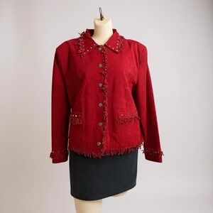 Montanaco Red‎ Suede Fringed Silver Stud  Jacket Sz L  Trendy Western